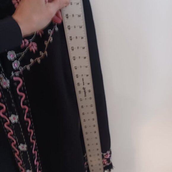 Storybook Knits LRG Long Black Cardigan Sweater Embellished Pink, Silver, Black - Picture 14 of 16